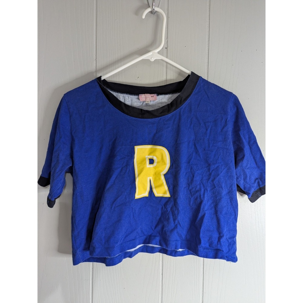 Betty & Veronica womens Xl blue R initial letter crop top t-shirt